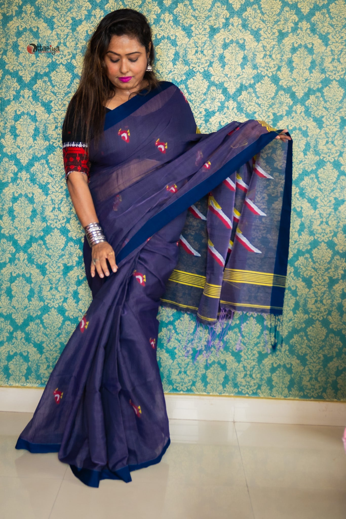 Ink blue Jamdani saree