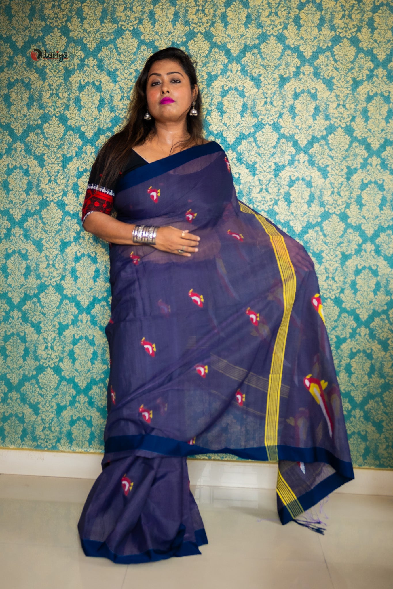 Ink blue Jamdani saree