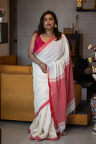 Lal Sada Bunon Saree - Uttariya