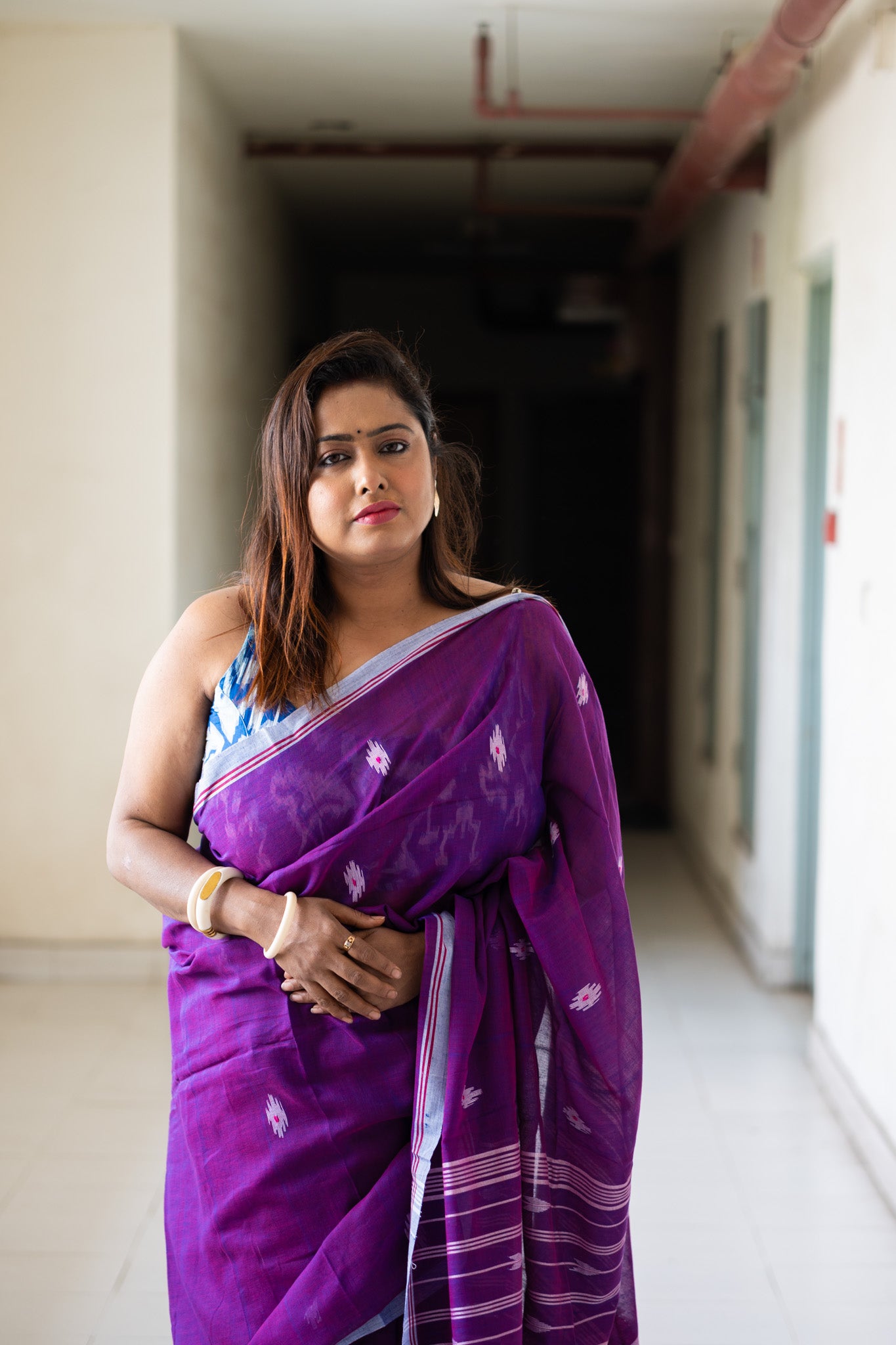Black Currant Jamdani Saree - Uttariya