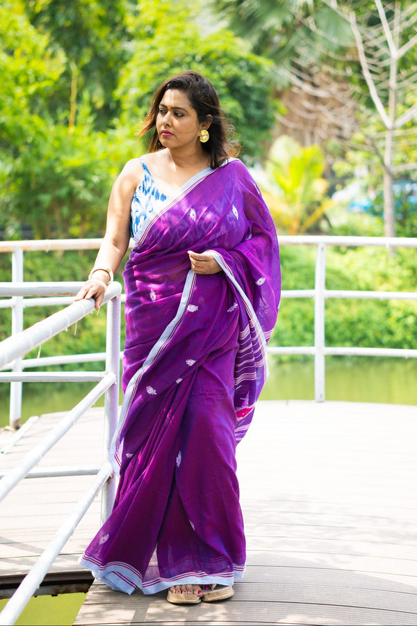 Black Currant Jamdani Saree - Uttariya