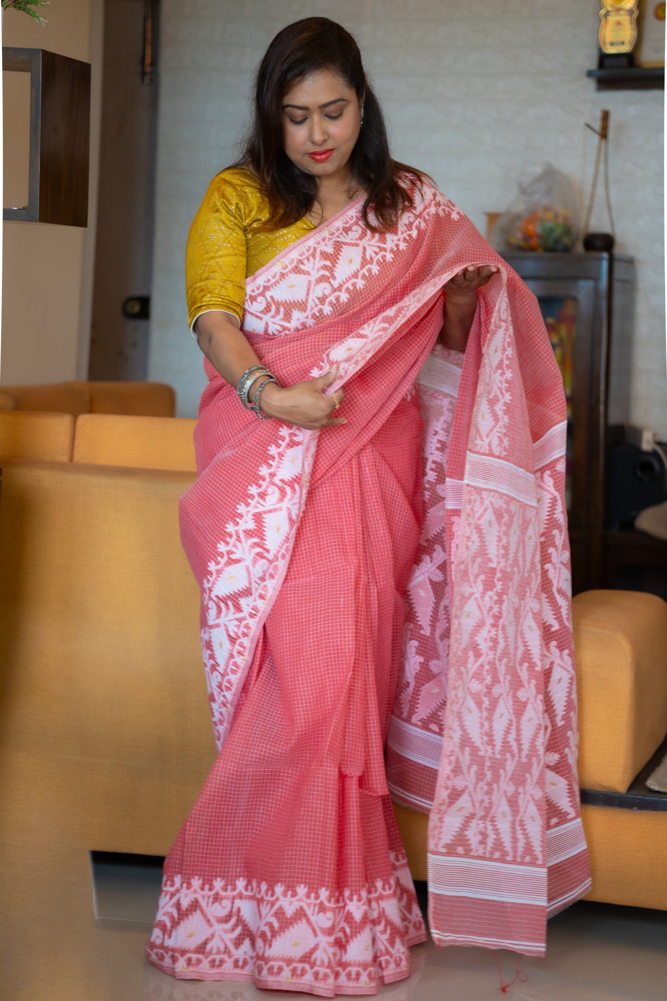 Carrot Kota Dhakai Jamdani Saree