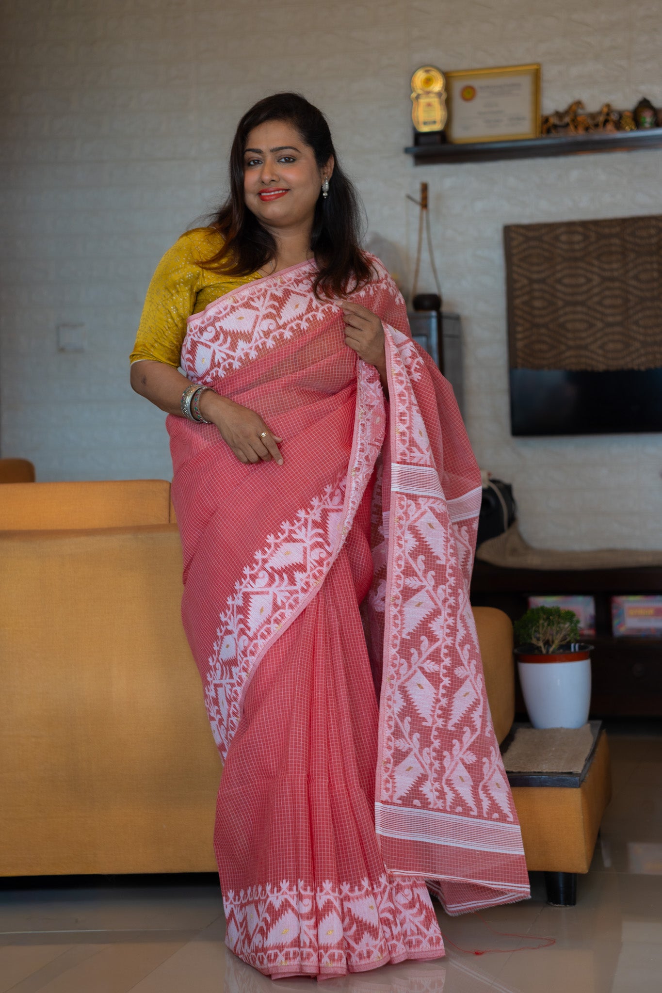 Carrot Kota Dhakai Jamdani Saree