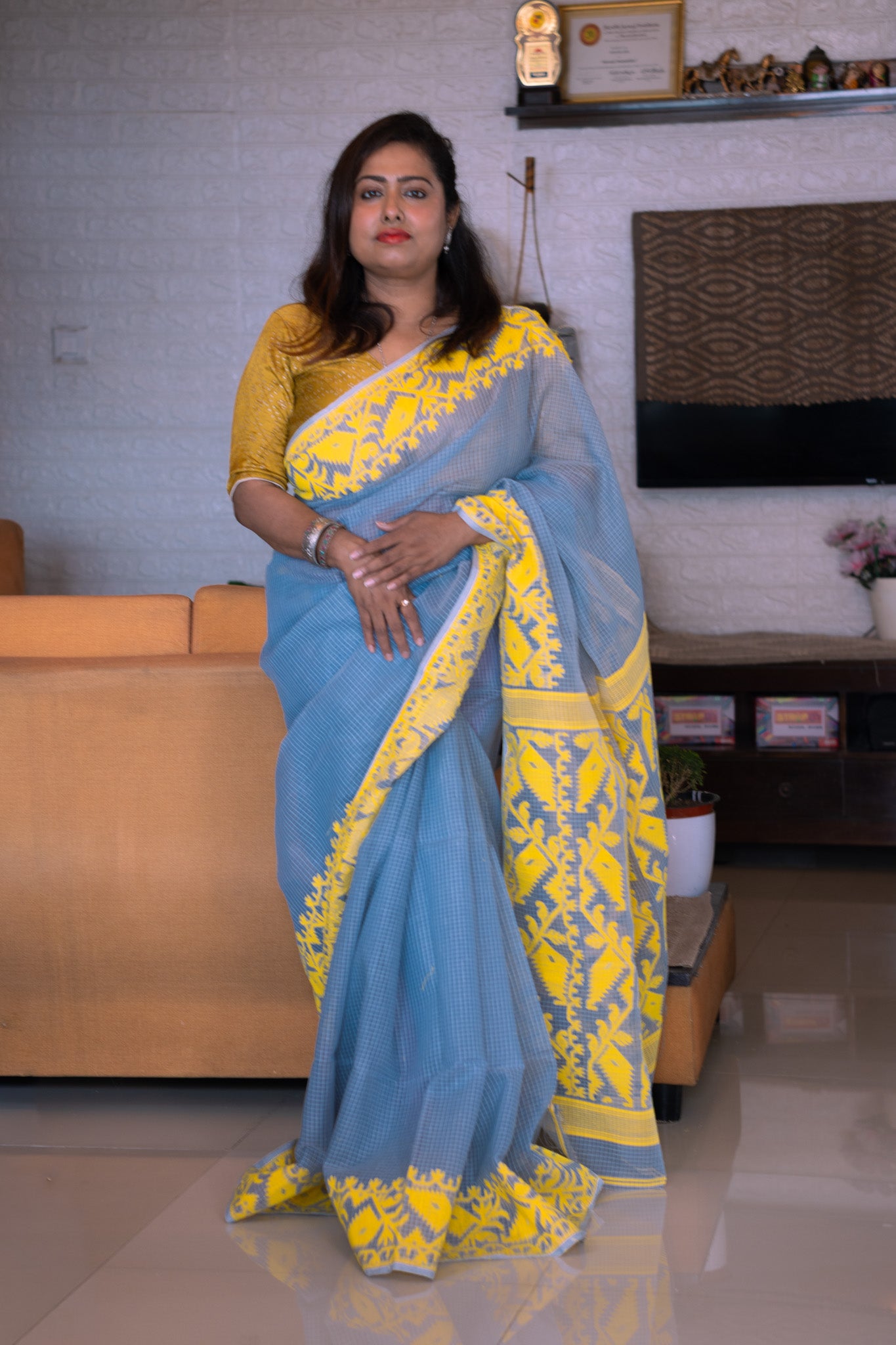 Gray Kota Dhakai Jamdani Saree