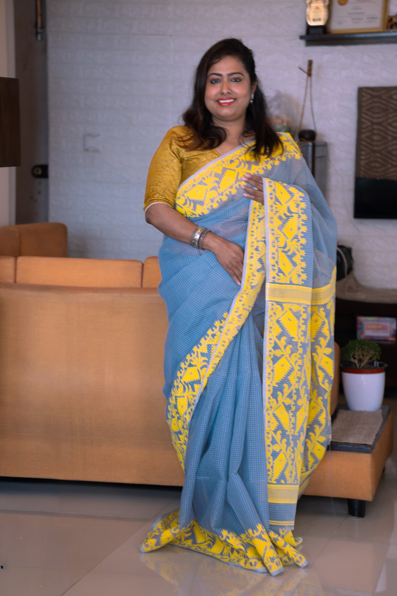 Gray Kota Dhakai Jamdani Saree