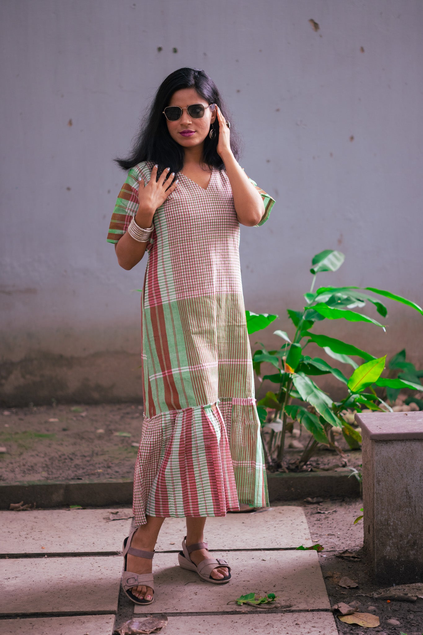 Rong Gamcha Weave Tiered Midi Dress