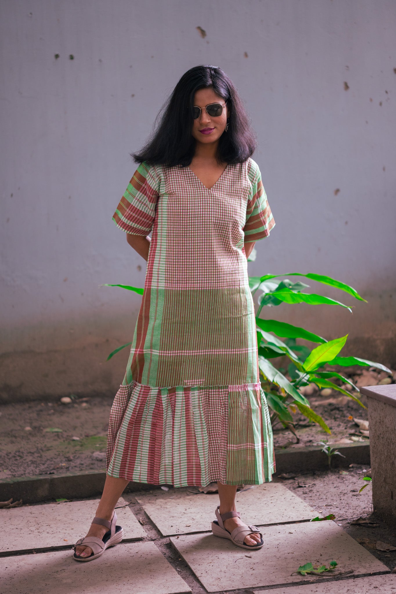 Rong Gamcha Weave Tiered Midi Dress