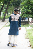 Kantha Yoke Petrol Blue Kurta - Uttariya