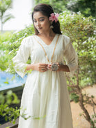 Elegant Off-White Cotton Midi Dress with Minimal Detailing