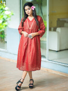 Elegant Chocolate Cotton Midi Dress with Minimal Detailing
