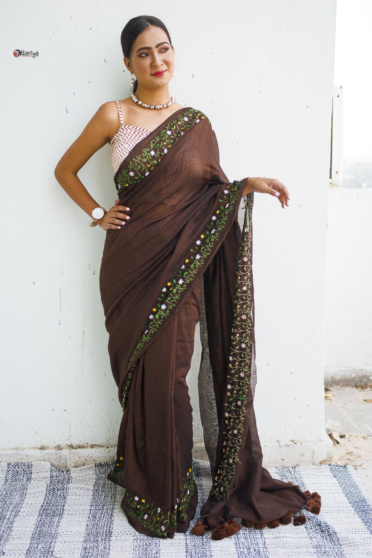 Chocolate Garden on the needle Saree