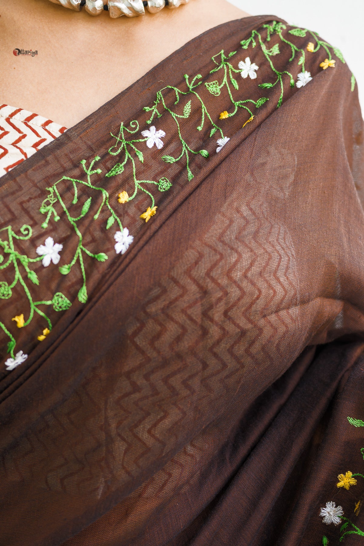 Chocolate Garden on the needle Saree