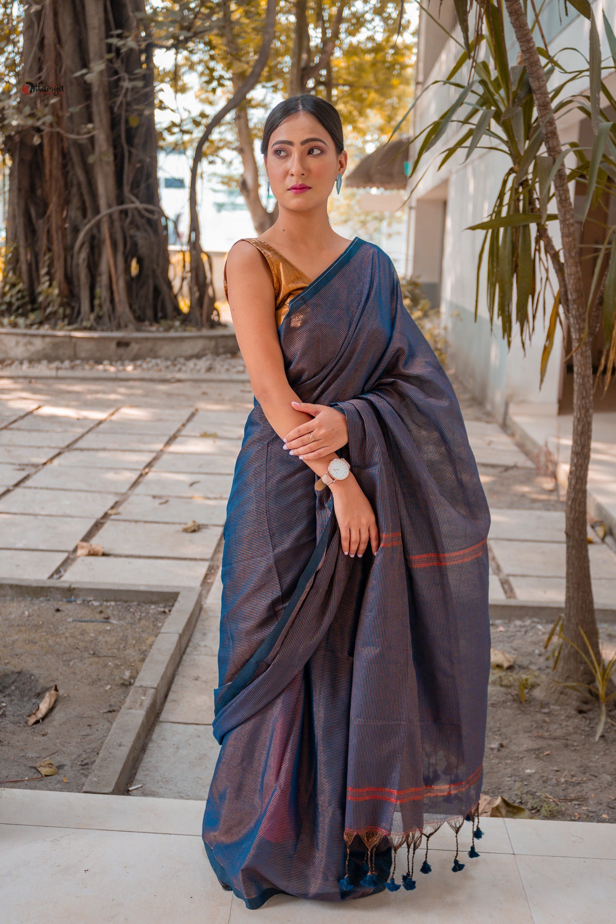 Blue Shine In Party Handloom Cotton Saree