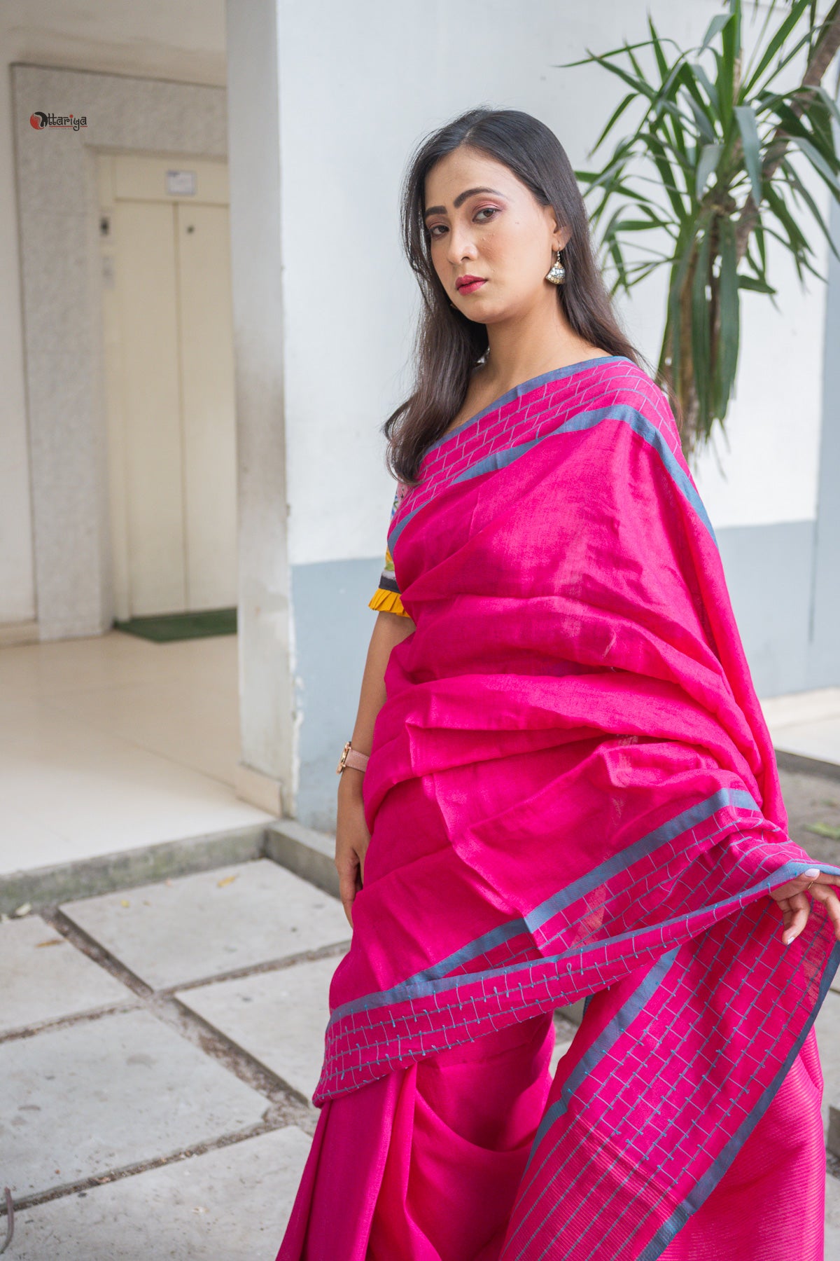 Pink o love Linen Saree