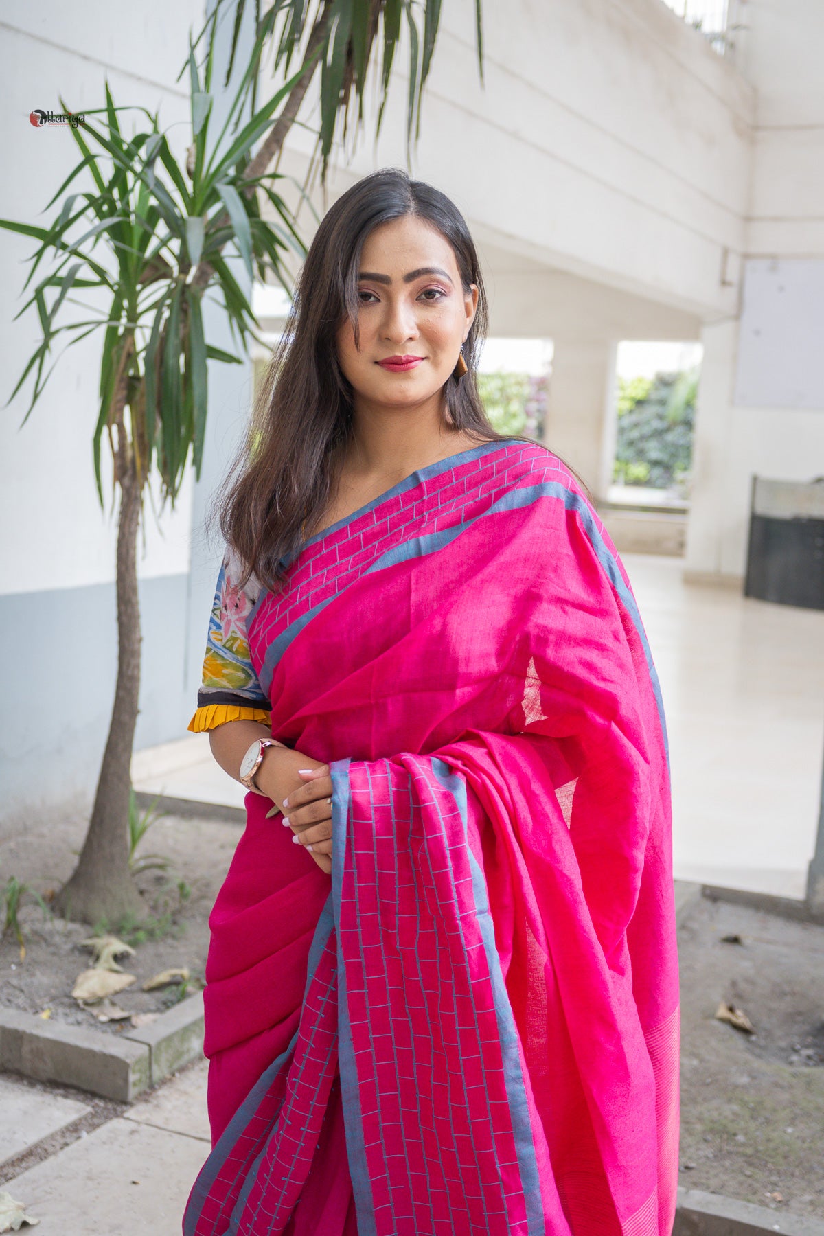 Pink o love Linen Saree