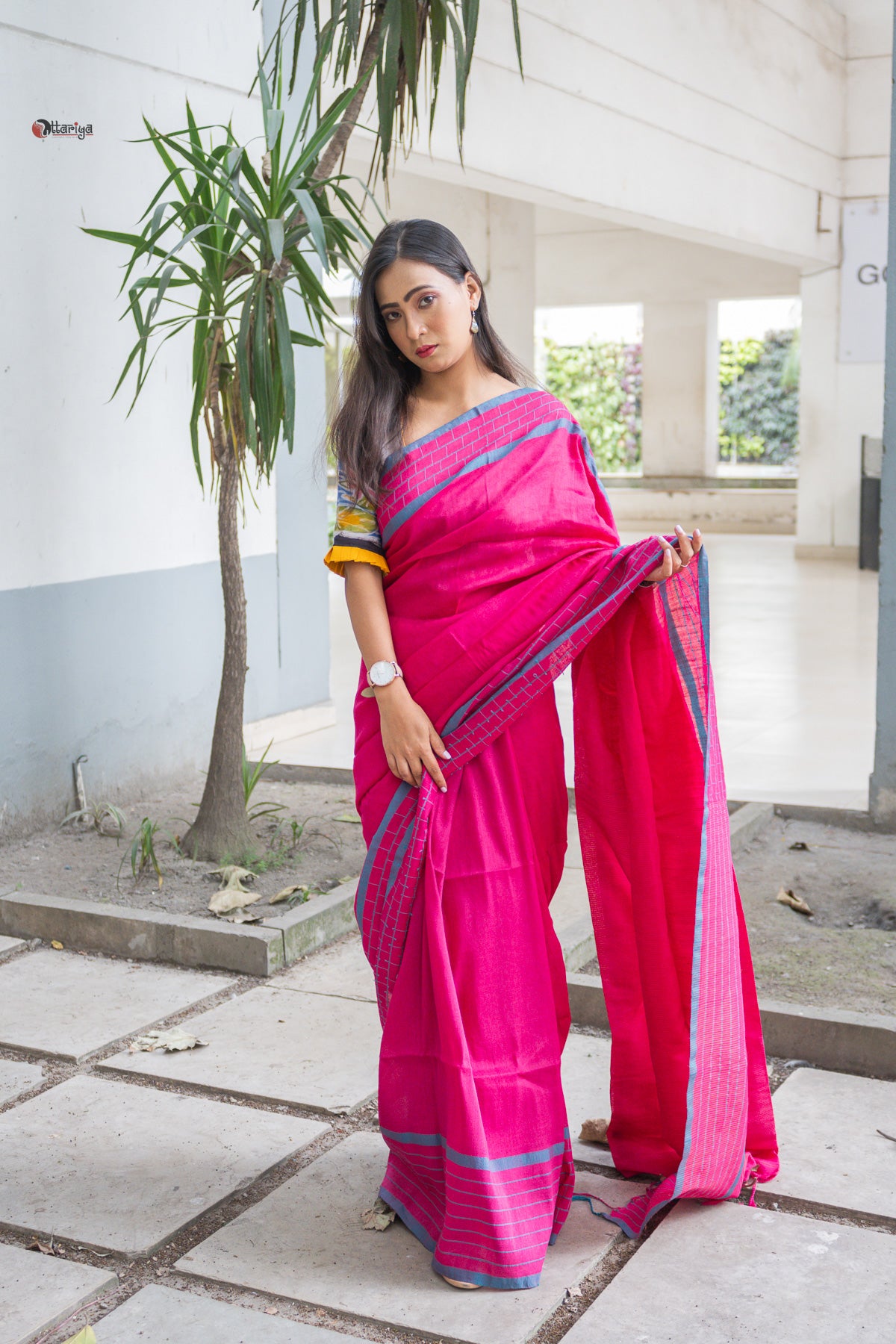 Pink o love Linen Saree