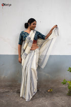 Pure Organic cotton Stripe Saree - Uttariya