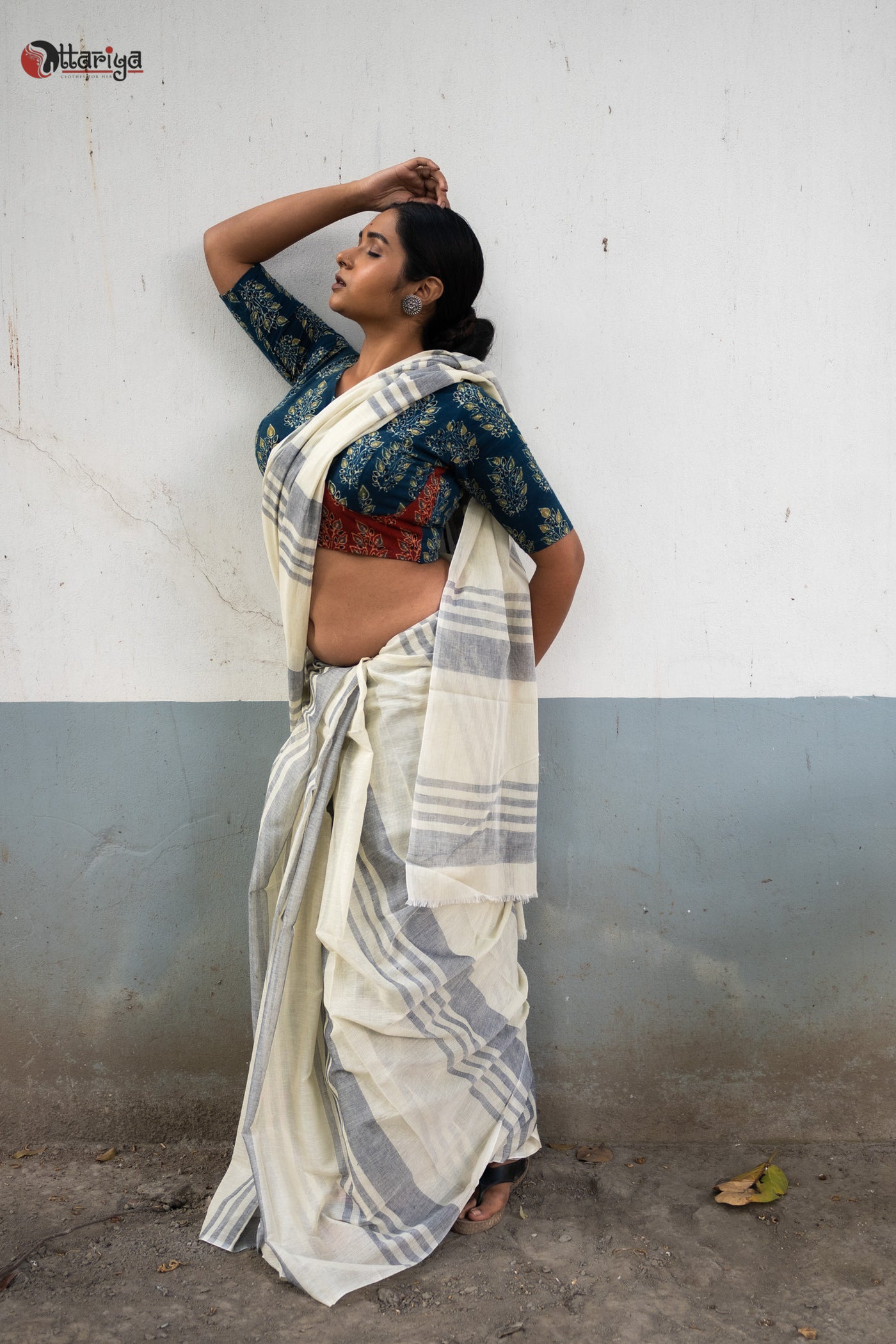 Pure Organic cotton Stripe Saree - Uttariya