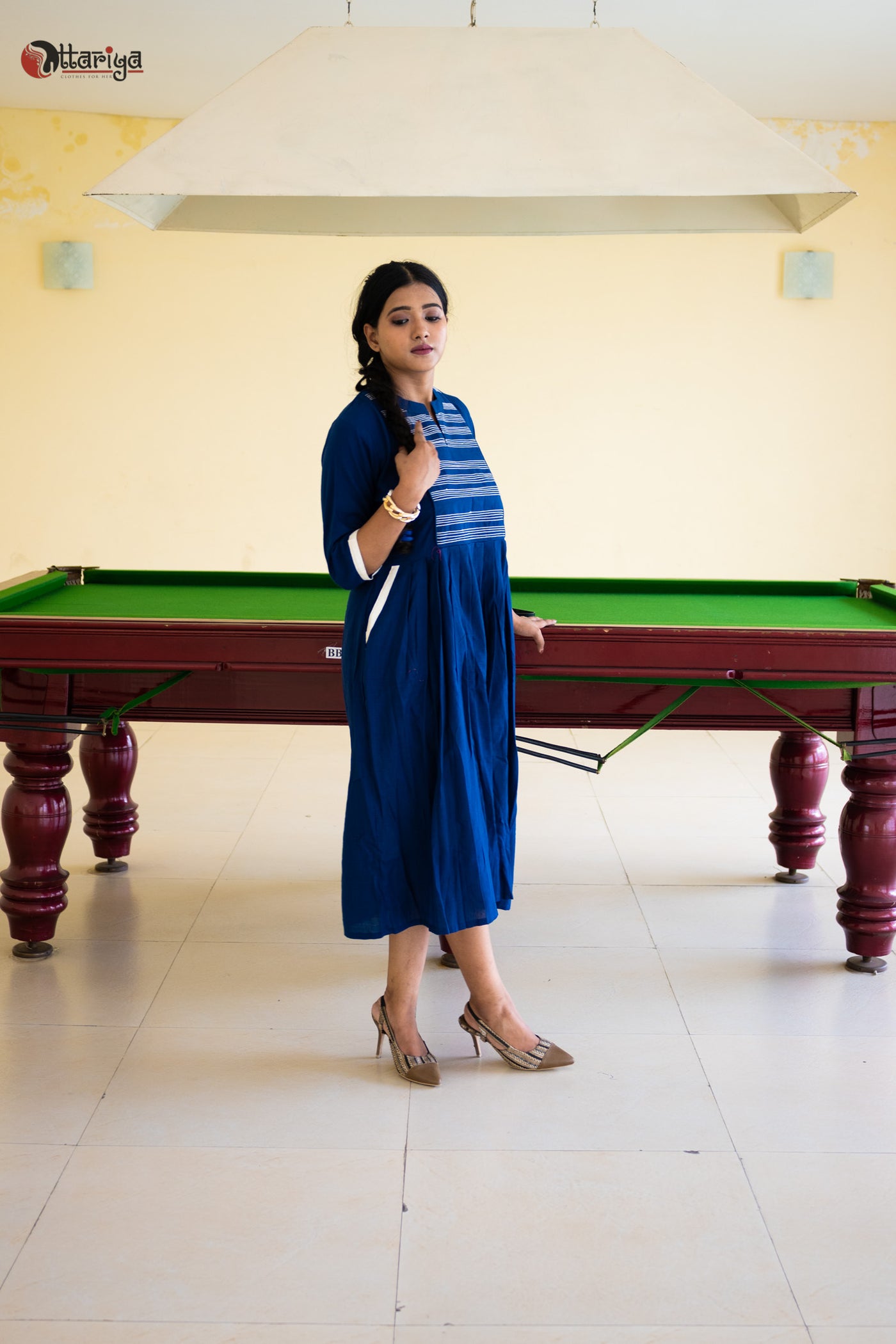 Navy Twilight Embroidery Jamdani Cotton Dress - Uttariya