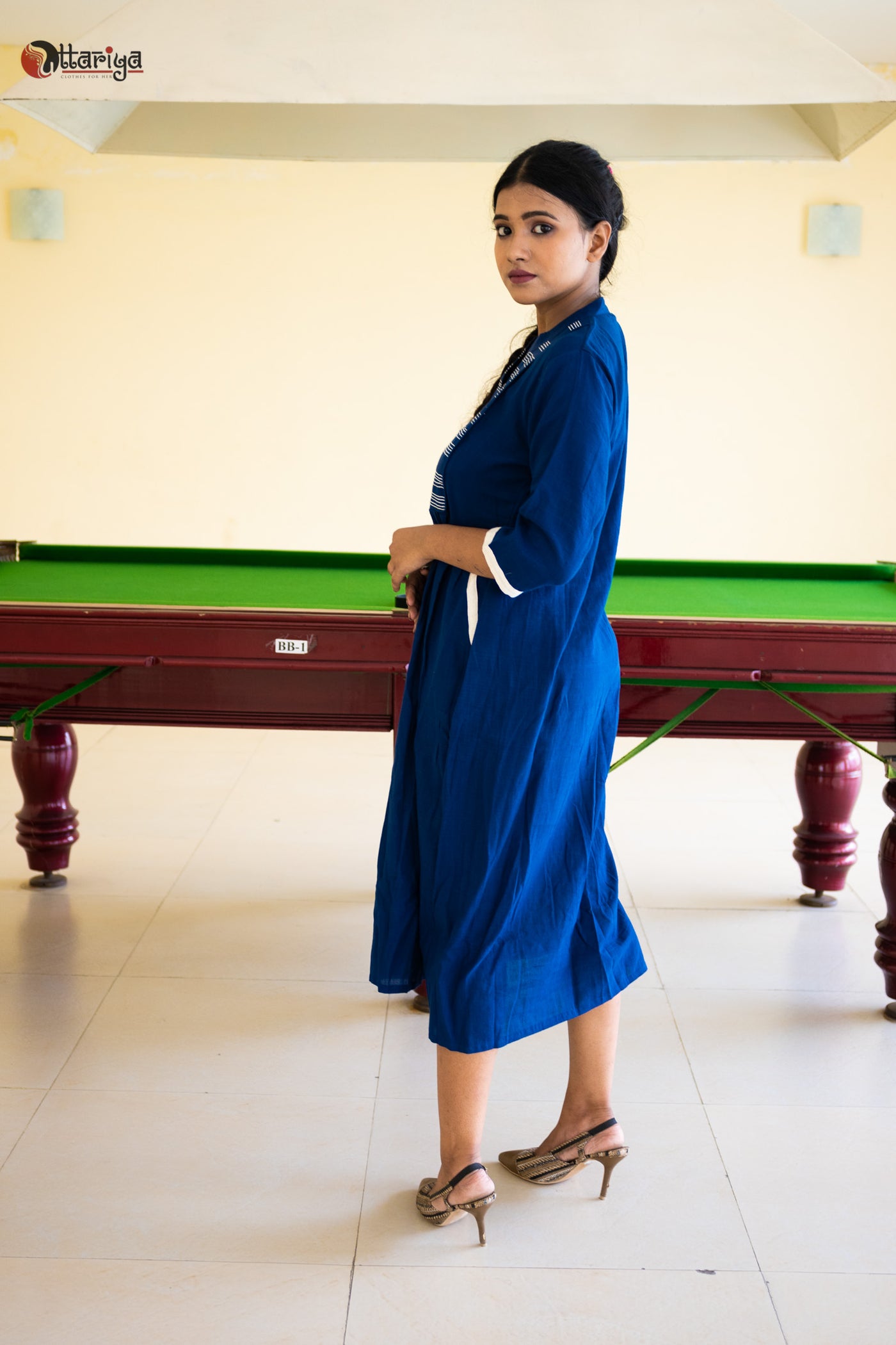 Navy Twilight Embroidery Jamdani Cotton Dress - Uttariya