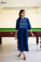 Navy Twilight Embroidery Jamdani Cotton Dress - Uttariya
