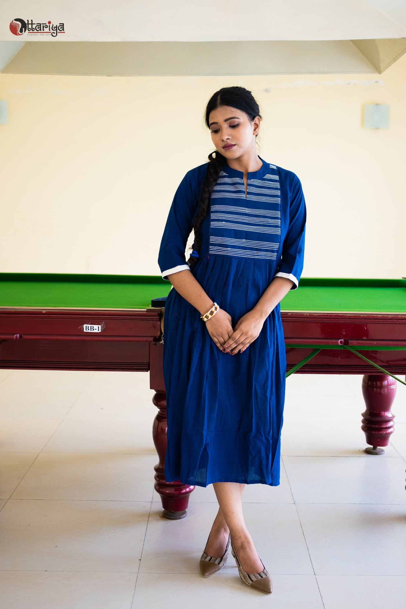 Navy Twilight Embroidery Jamdani Cotton Dress - Uttariya