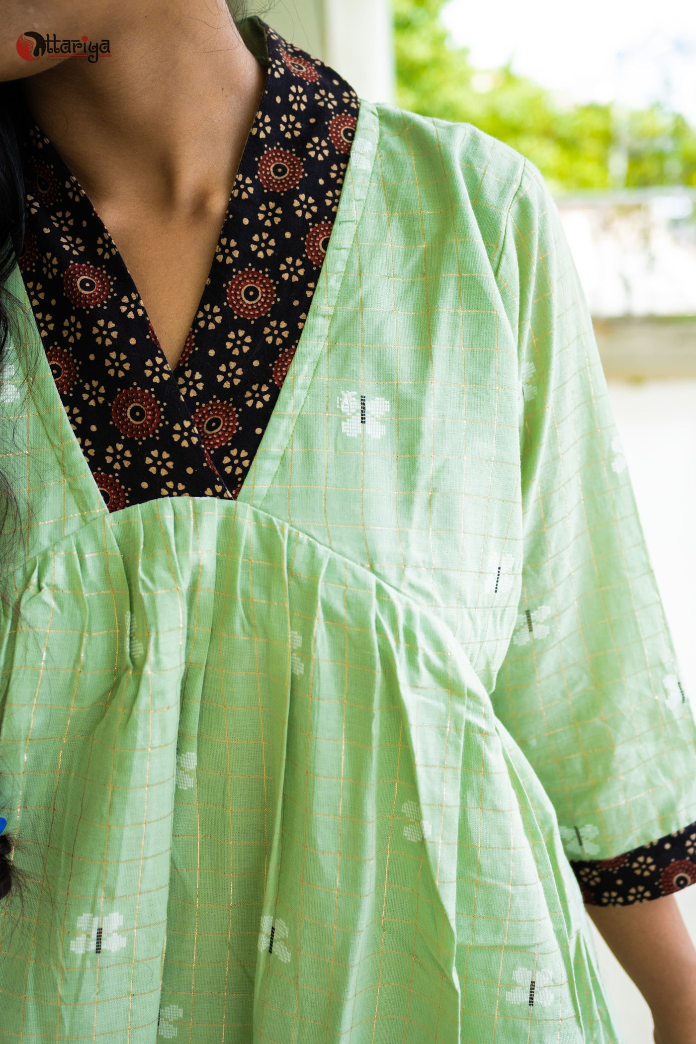 The Sustainable Fern Green Cotton Dress - Uttariya