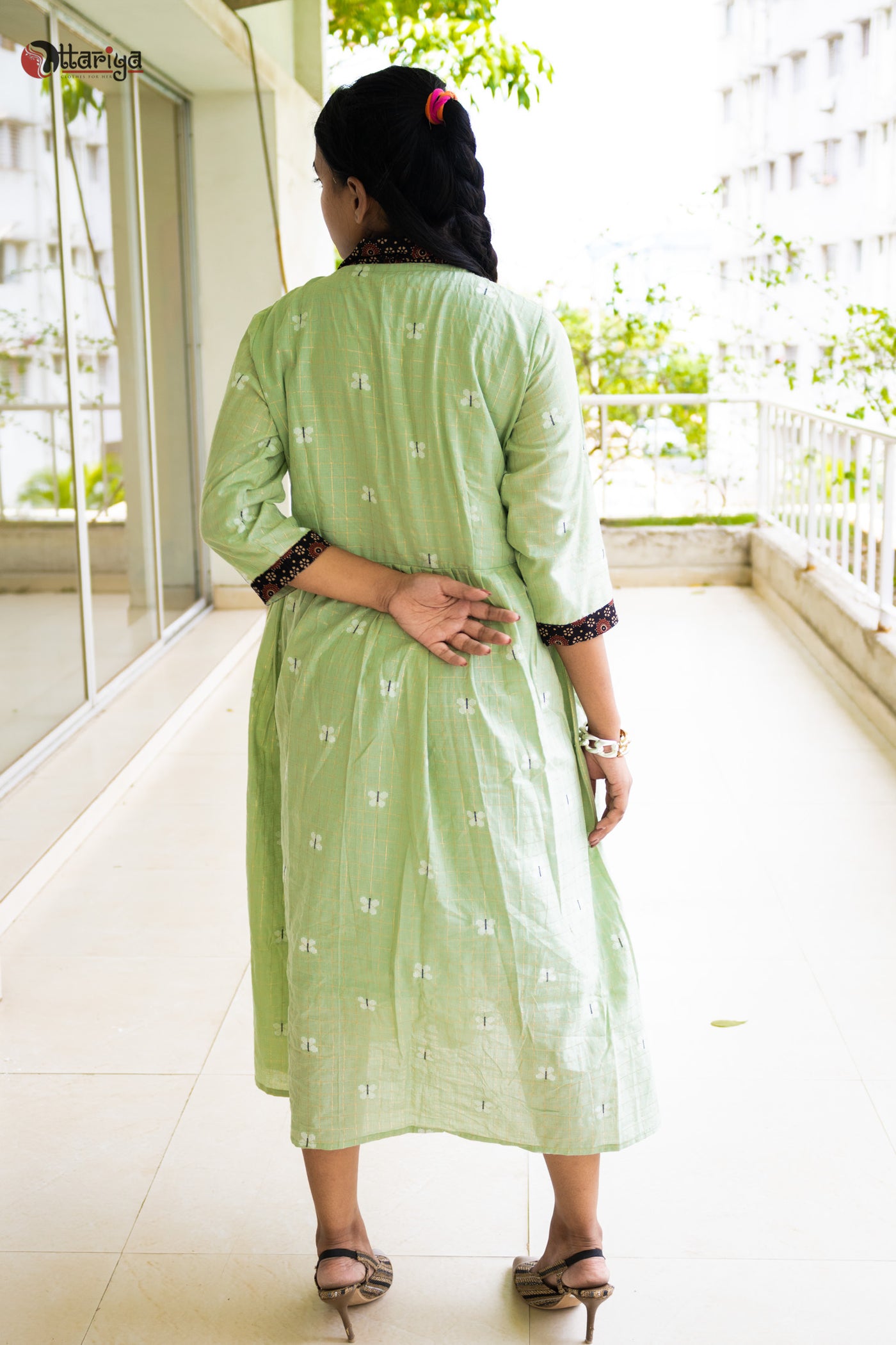 The Sustainable Fern Green Cotton Dress - Uttariya
