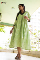 The Sustainable Fern Green Cotton Dress - Uttariya
