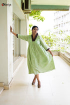 The Sustainable Fern Green Cotton Dress - Uttariya