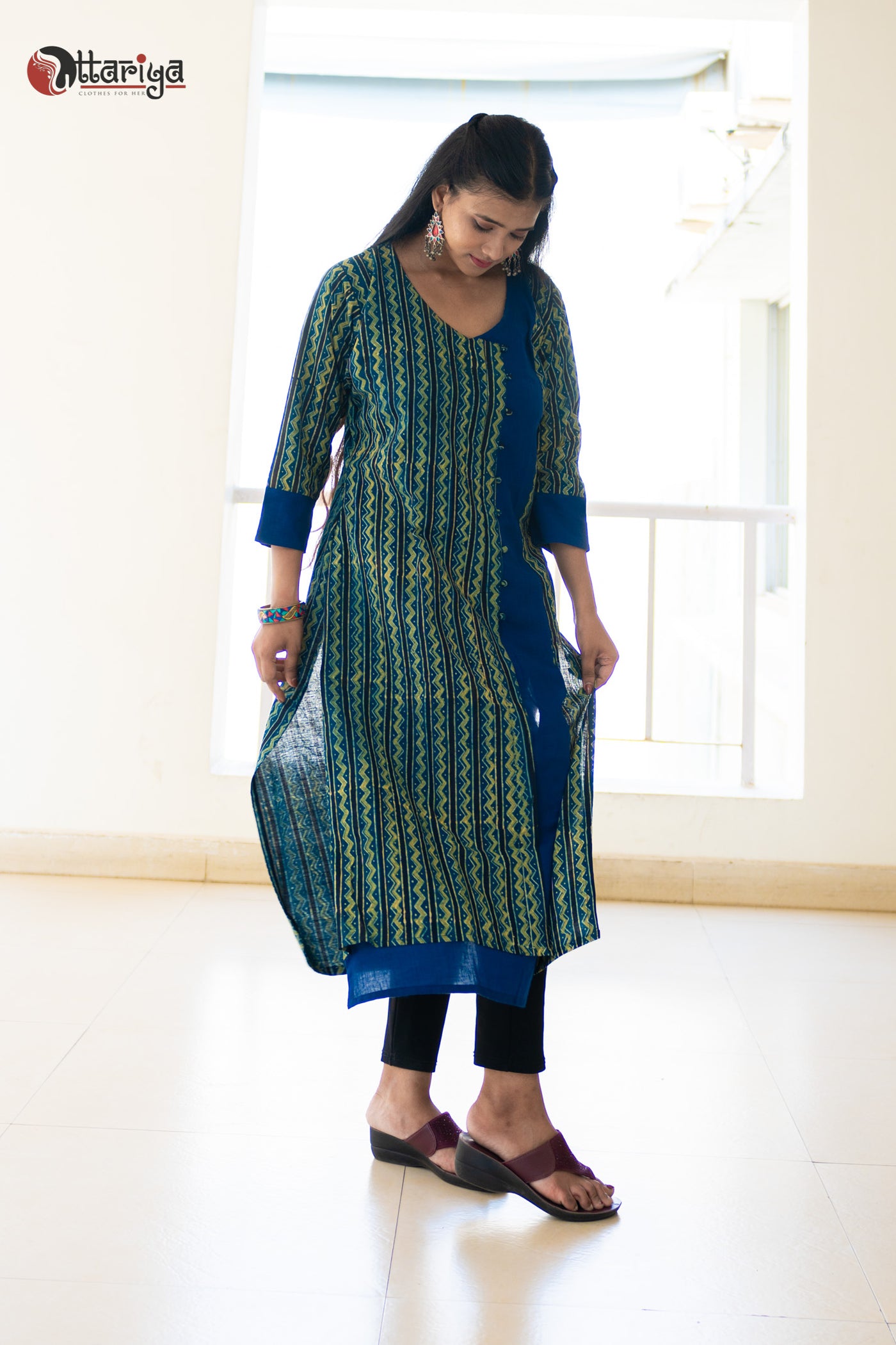 Organic Khadi Bliss Ajrakh Cotton Kurti - Uttariya