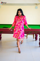 Petal‑Pink Posy Maslin Floral Print Dress - Uttariya