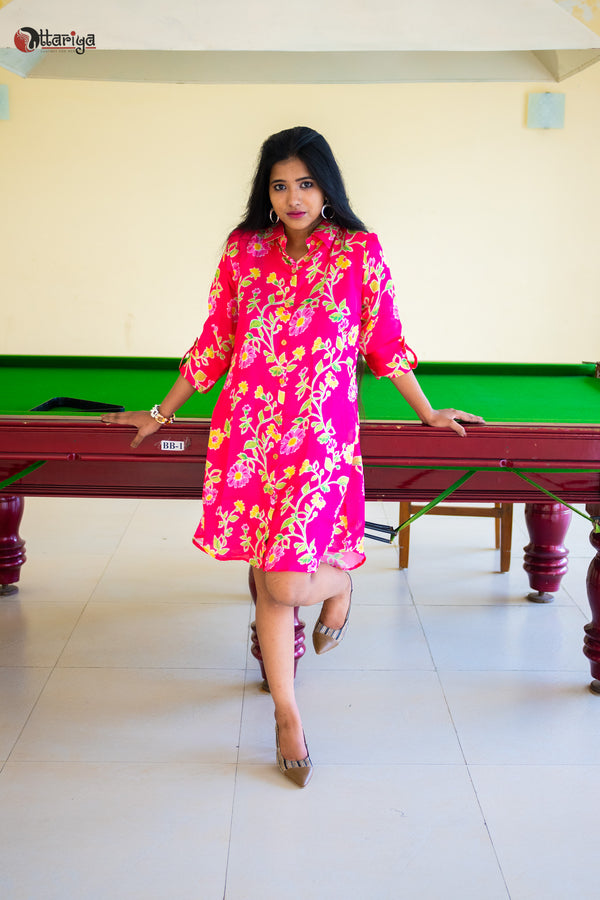 Petal‑Pink Posy Maslin Floral Print Dress - Uttariya