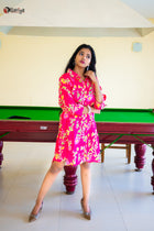Petal‑Pink Posy Maslin Floral Print Dress - Uttariya