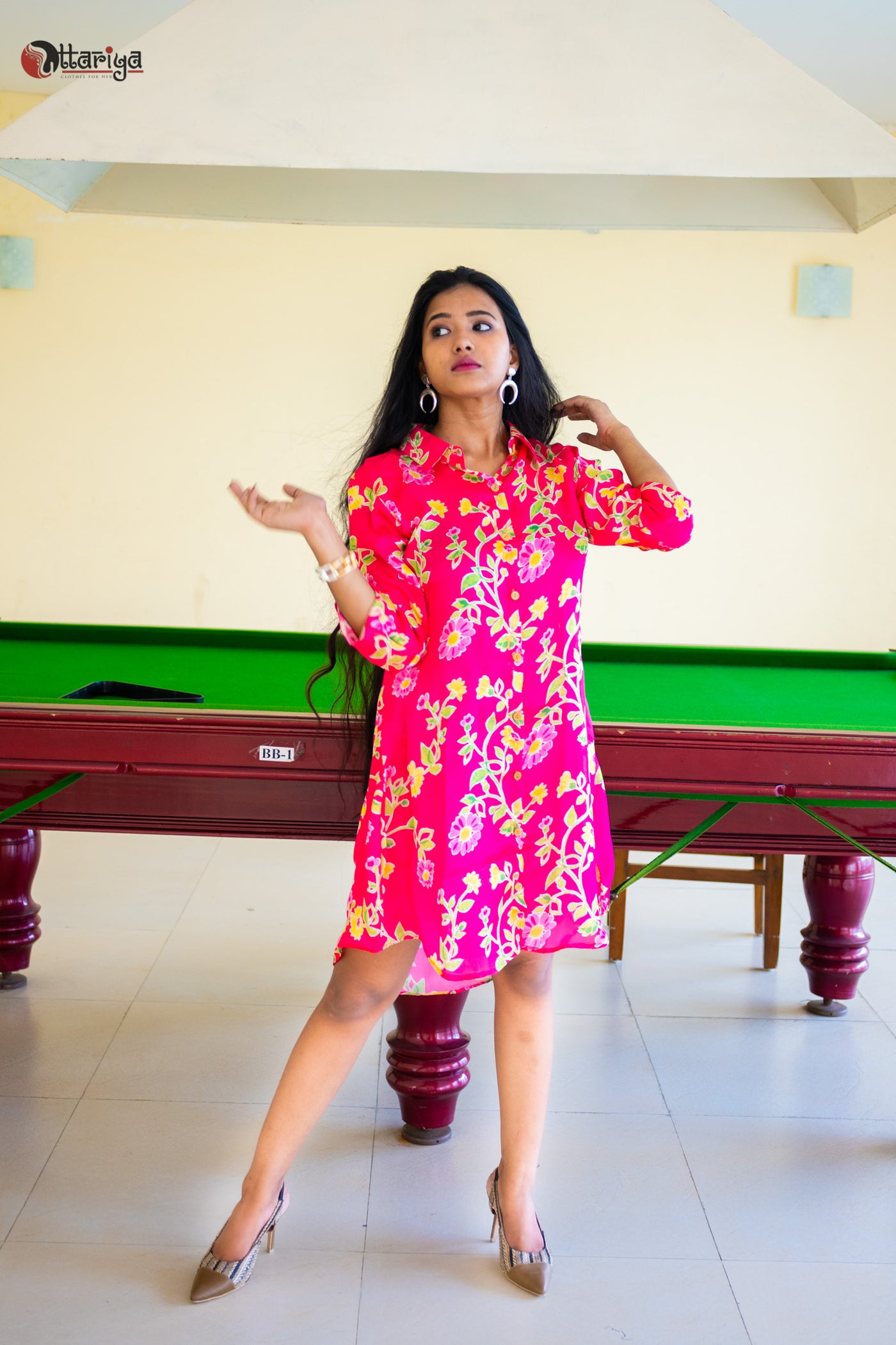 Petal‑Pink Posy Maslin Floral Print Dress - Uttariya