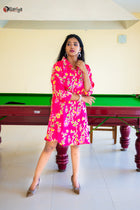 Petal‑Pink Posy Maslin Floral Print Dress - Uttariya
