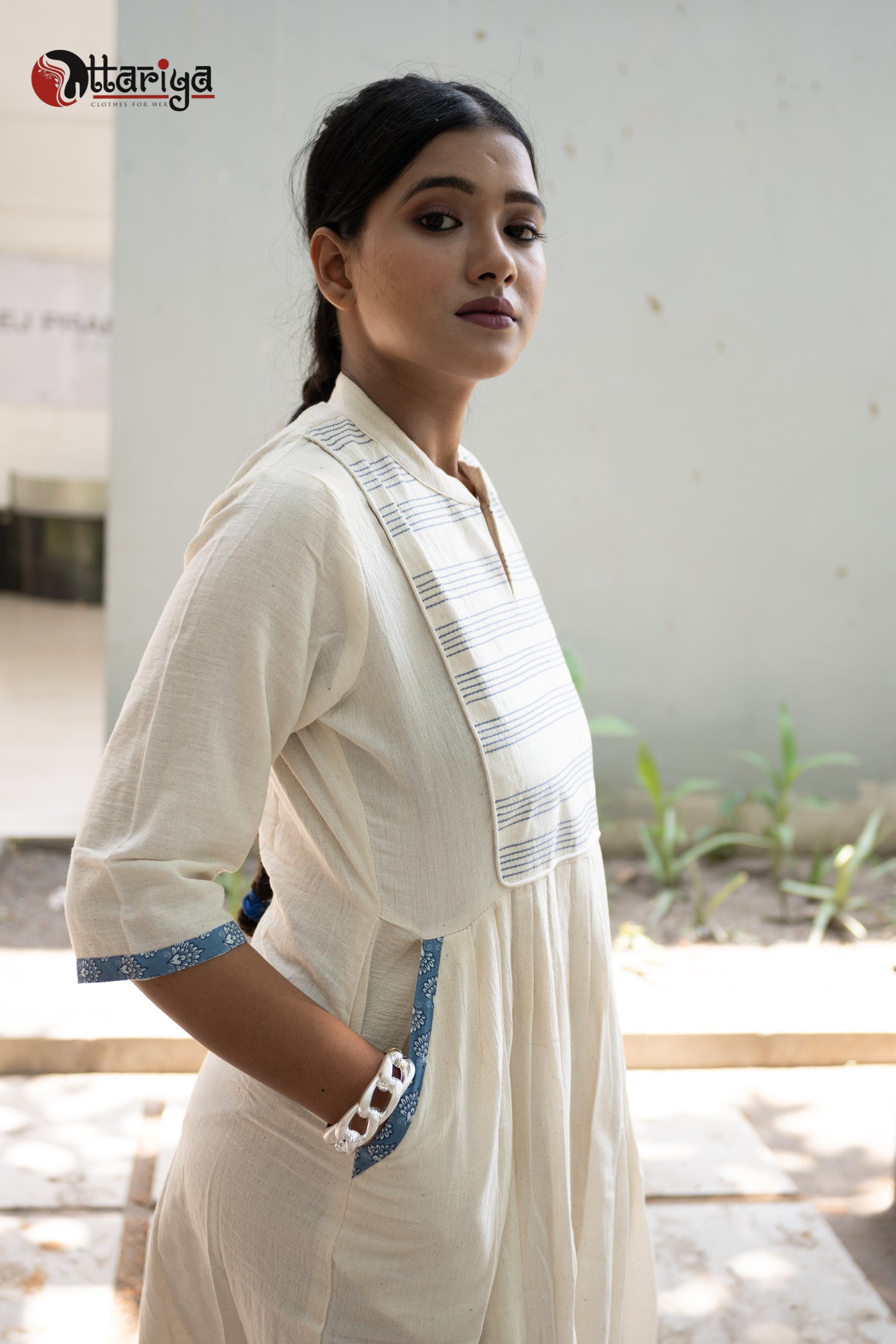 Swan White Grace Embroidered Cotton Dress - Uttariya