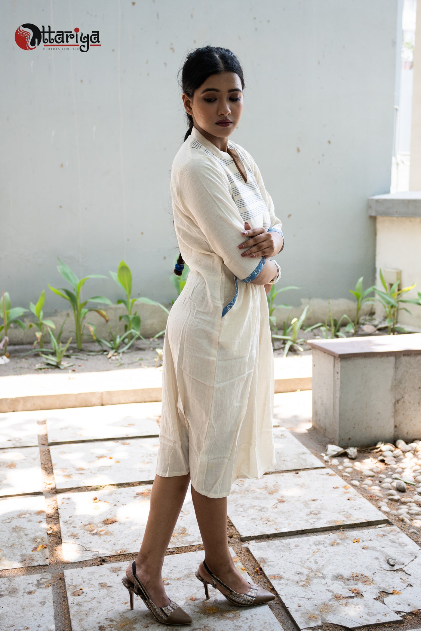 Swan White Grace Embroidered Cotton Dress - Uttariya