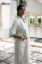 Swan White Grace Embroidered Cotton Dress - Uttariya