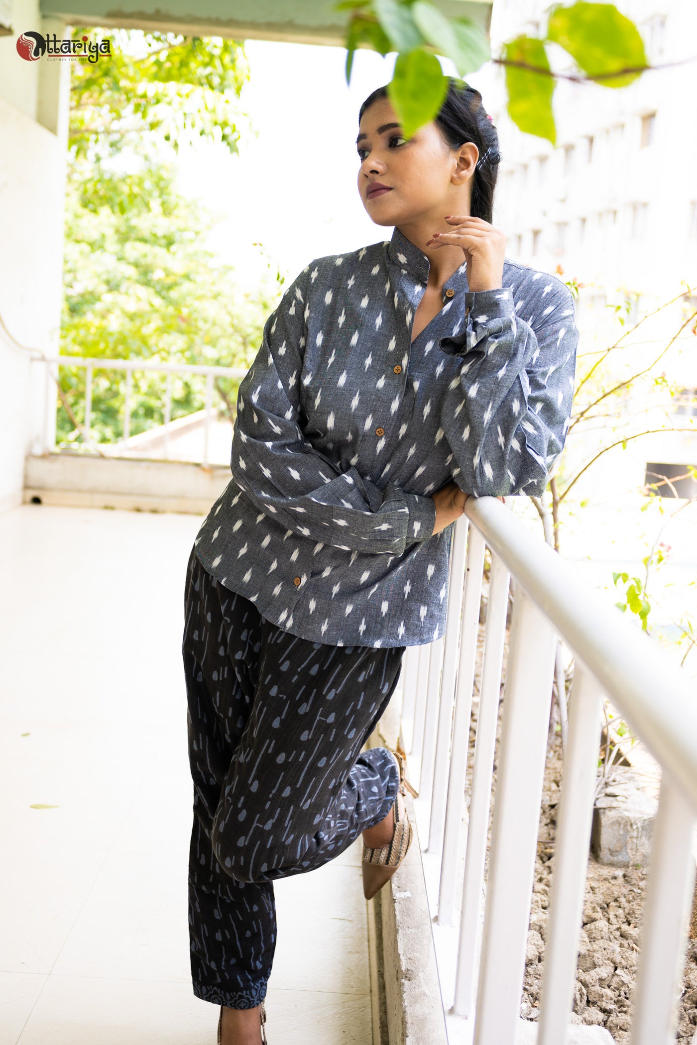 Dove Grey Drape Co Ords Set - Uttariya