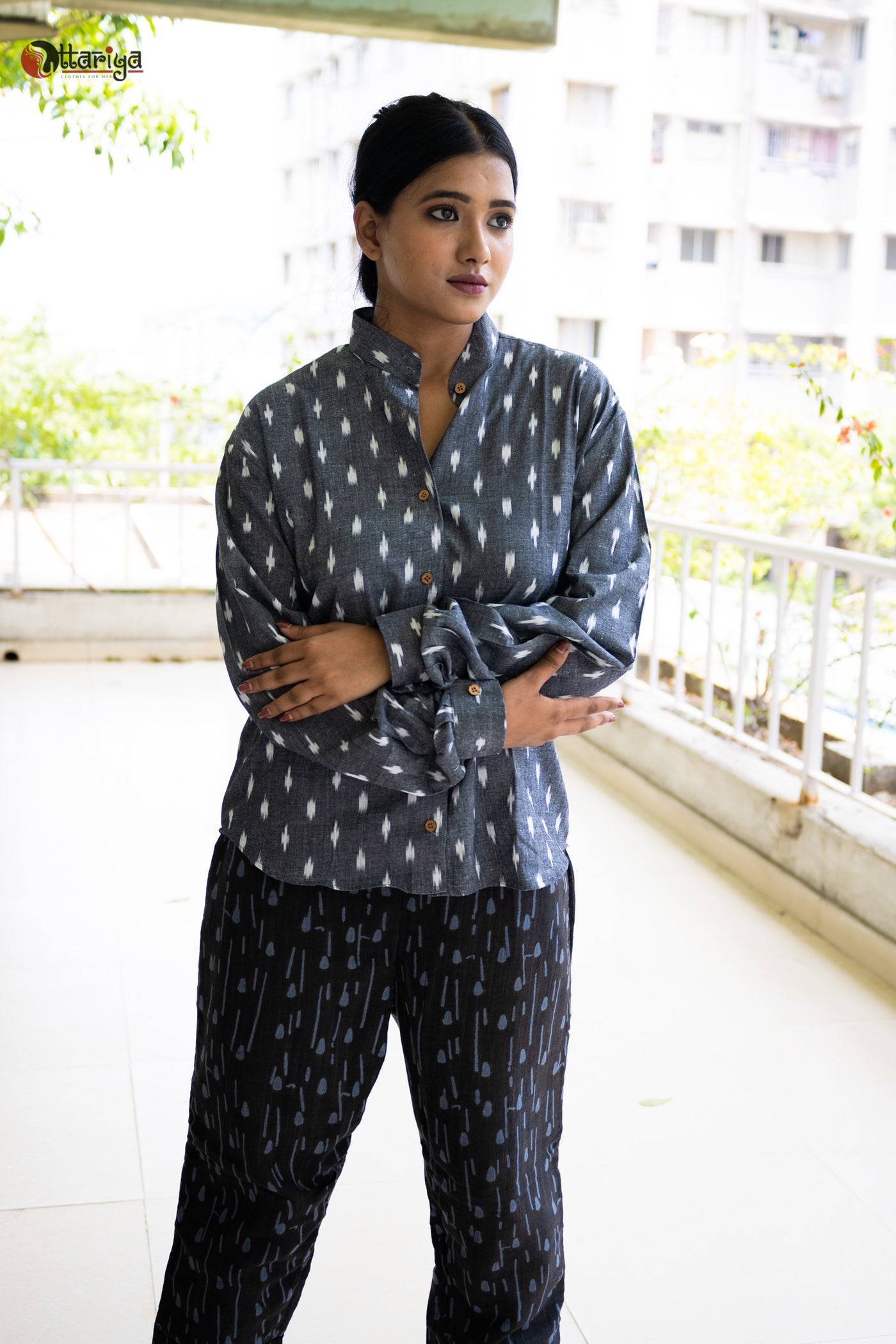 Dove Grey Drape Co Ords Set - Uttariya