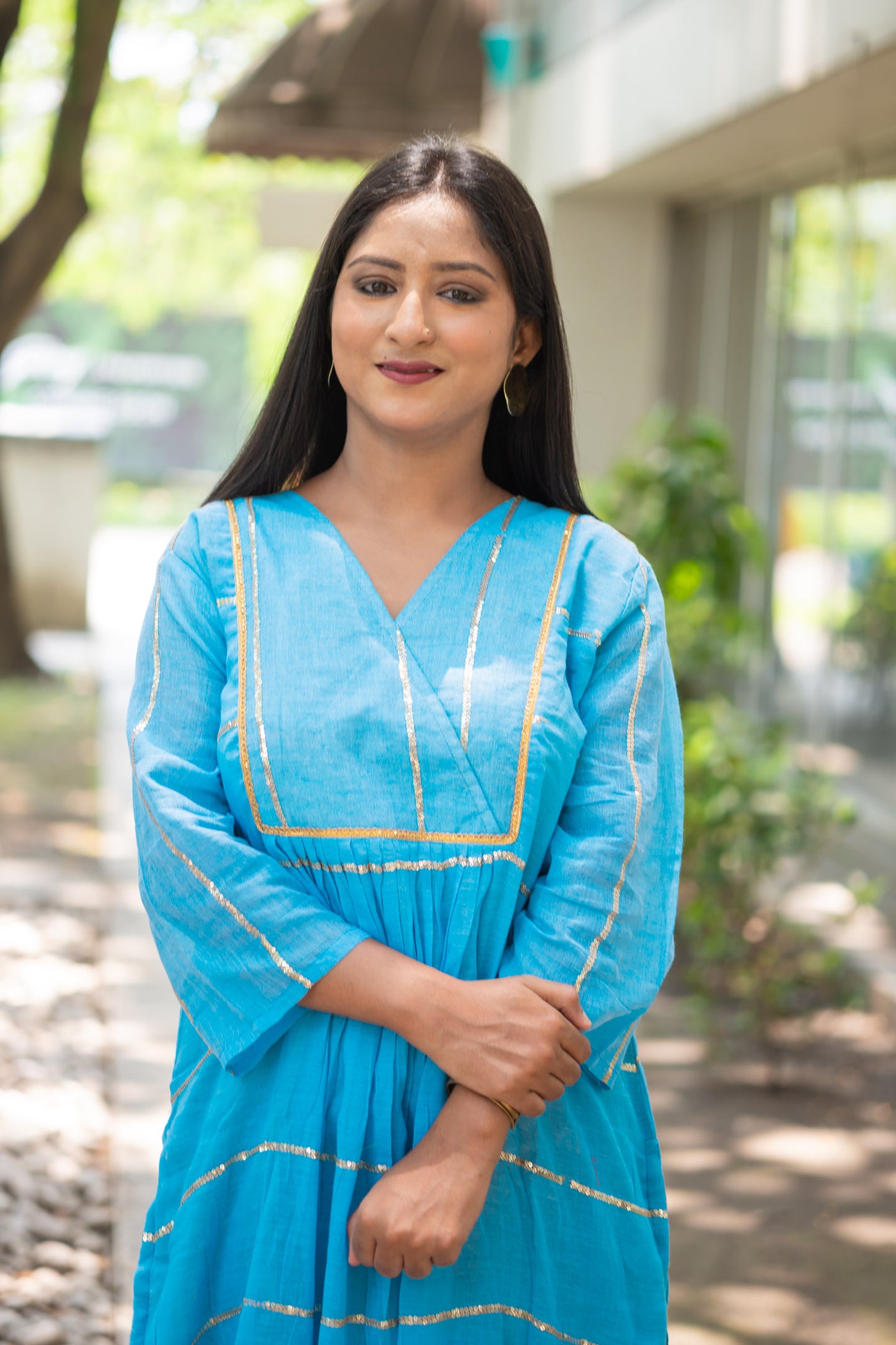 Azure Blue Sequence Cotton Kurta - Uttariya