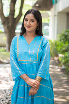 Azure Blue Sequence Cotton Kurta - Uttariya