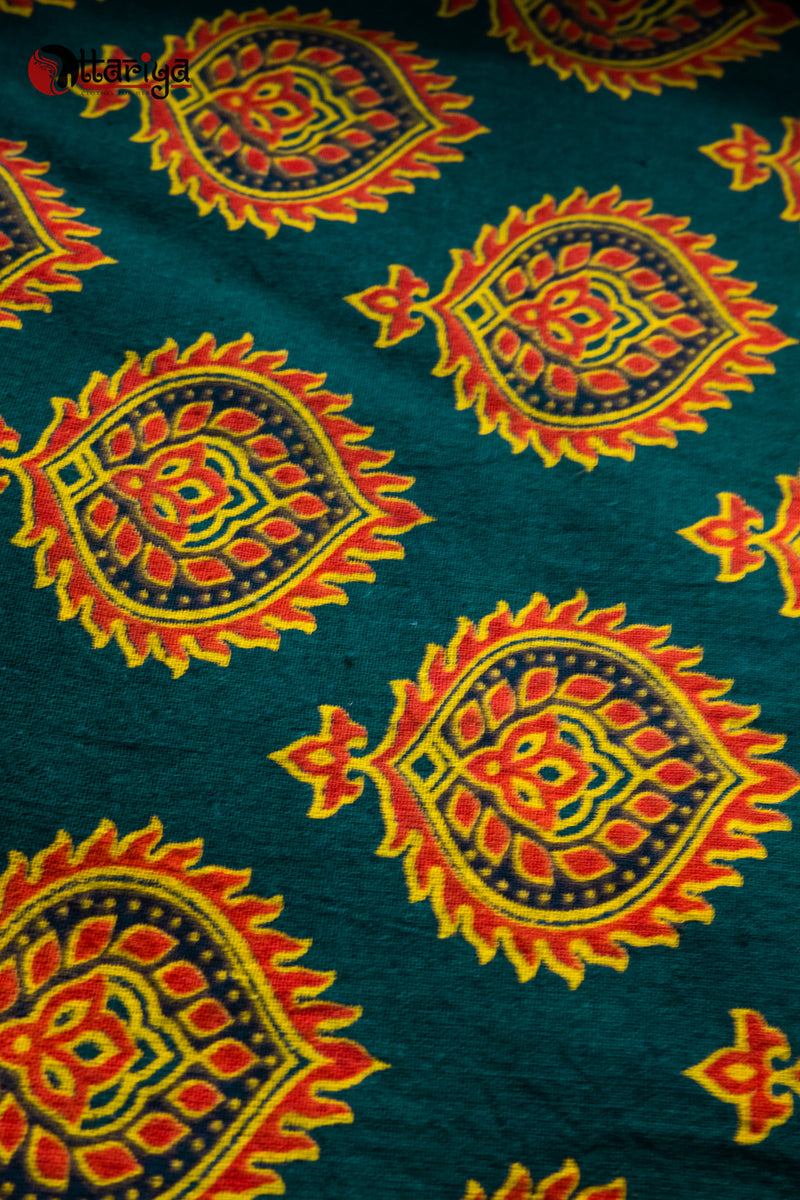 Teal Green Ajrakh FAbric