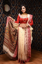 Pure Handwoven Handloom Cotton White Swapner Dongria Saree - Uttariya