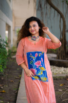 French Knot Lotus Patch Peach Dress