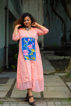 French Knot Lotus Patch Peach Dress