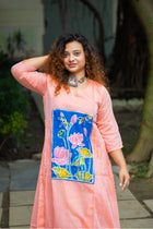 French Knot Lotus Patch Peach Dress
