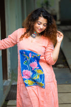 French Knot Lotus Patch Peach Dress
