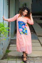 French Knot Lotus Patch Peach Dress